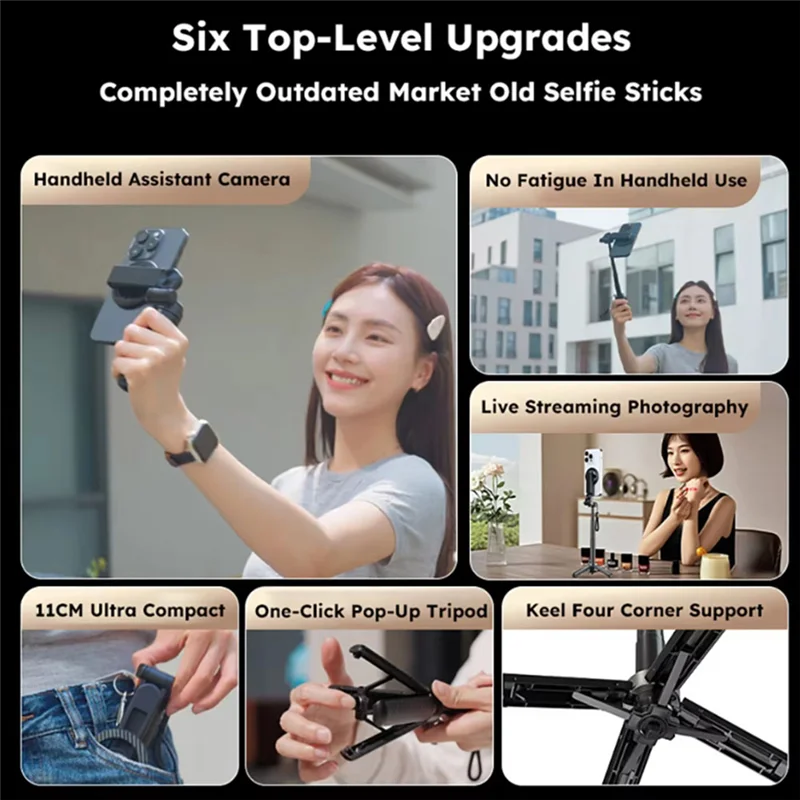 B92B-Selfie Stick 4 In1 360° Magnetic Rotating Tripod Stand With Bluetooth Remote For Magsafe Telescoping Phone Mount
