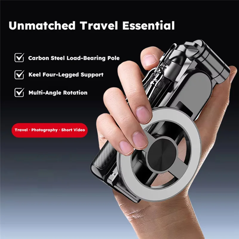 B92B-Selfie Stick 4 In1 360° Magnetic Rotating Tripod Stand With Bluetooth Remote For Magsafe Telescoping Phone Mount